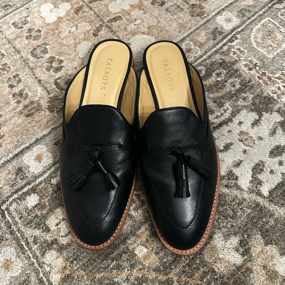 Talbots Black Slip On Mules/Loafers Size 9.5